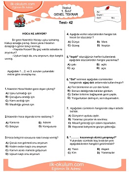 ilkokul 1. Sınıf Genel Tekrar Testleri 